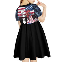 Custom Bowling Rooster Kid Short Sleeve Dress with Striking Pins and American Flag Feather Pattern - Wonder Print Shop