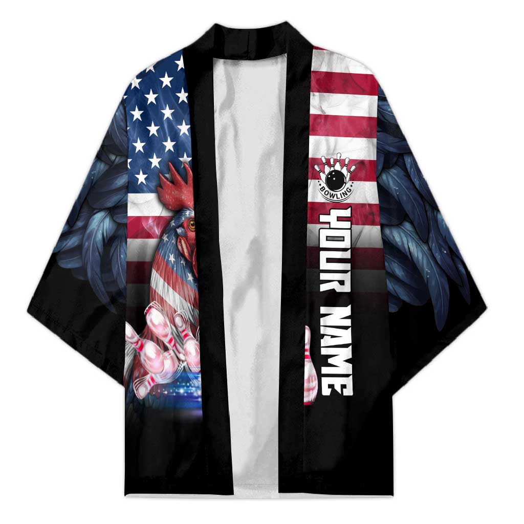 Custom Bowling Rooster Kimono with Striking Pins and American Flag Feather Pattern - Wonder Print Shop
