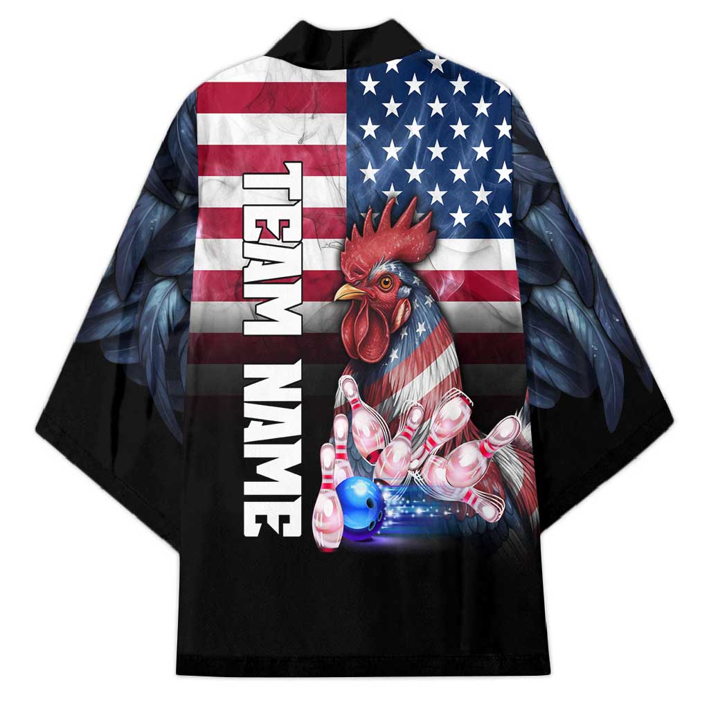 Custom Bowling Rooster Kimono with Striking Pins and American Flag Feather Pattern - Wonder Print Shop