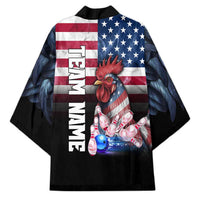 Custom Bowling Rooster Kimono with Striking Pins and American Flag Feather Pattern - Wonder Print Shop
