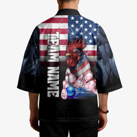 Custom Bowling Rooster Kimono with Striking Pins and American Flag Feather Pattern - Wonder Print Shop