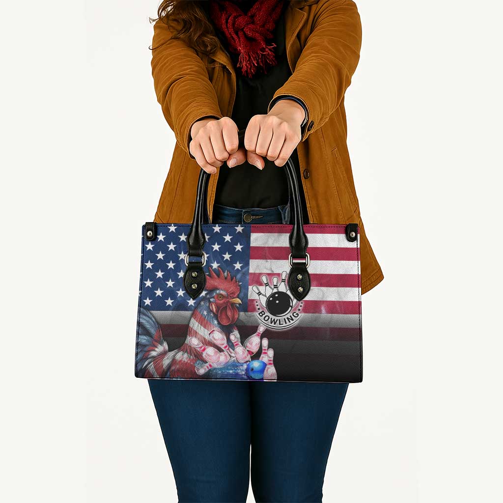 Bowling Rooster Leather Bag with Striking Pins and American Flag Feather Pattern - Wonder Print Shop