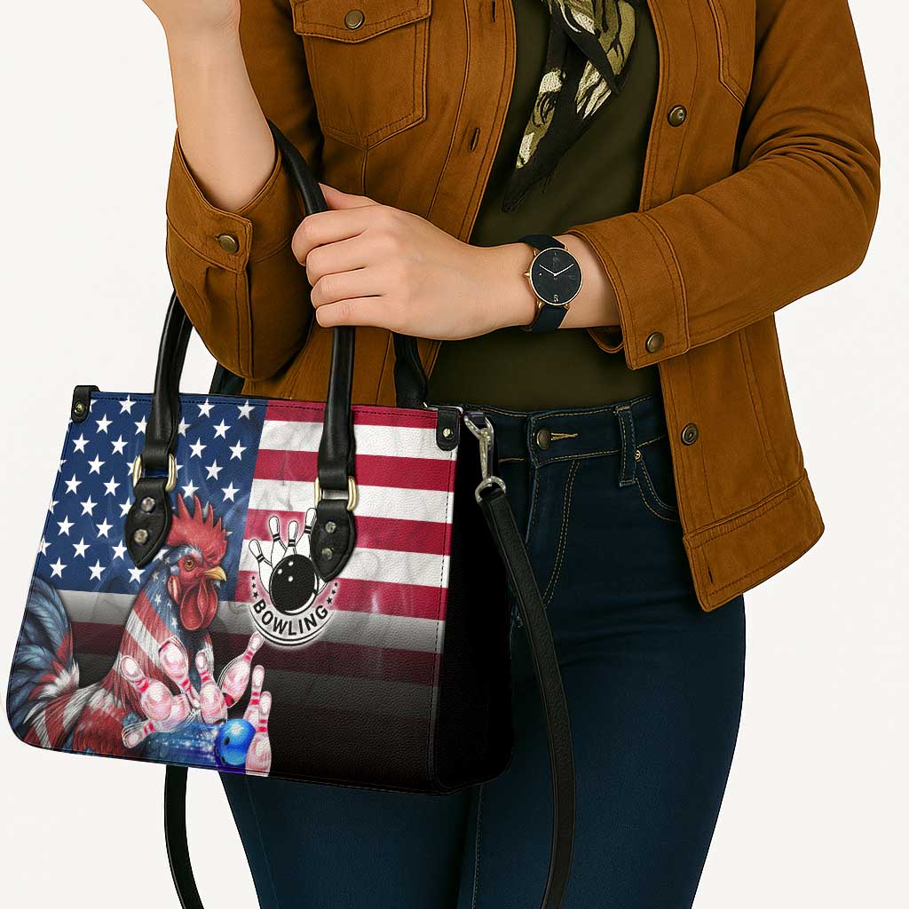 Bowling Rooster Leather Bag with Striking Pins and American Flag Feather Pattern - Wonder Print Shop