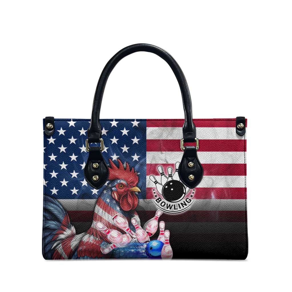 Bowling Rooster Leather Bag with Striking Pins and American Flag Feather Pattern - Wonder Print Shop