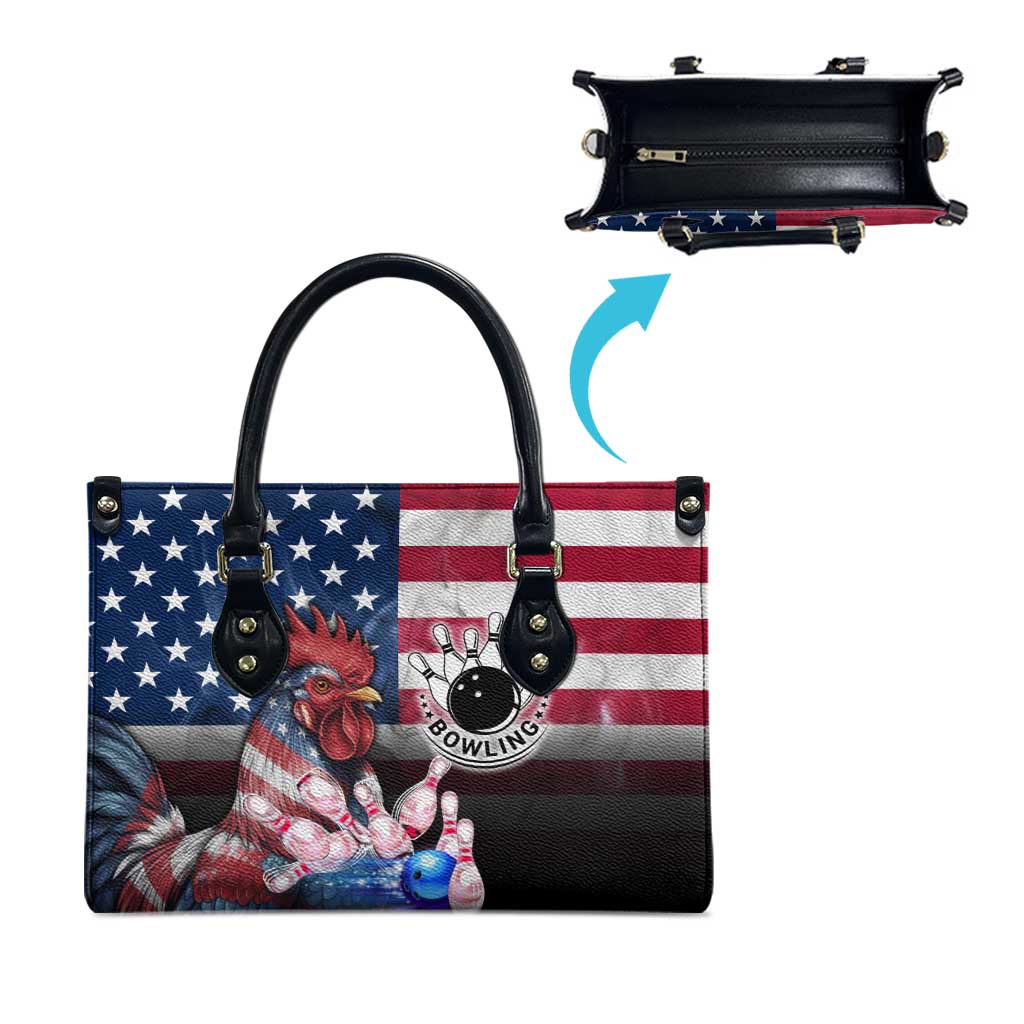 Bowling Rooster Leather Bag with Striking Pins and American Flag Feather Pattern - Wonder Print Shop