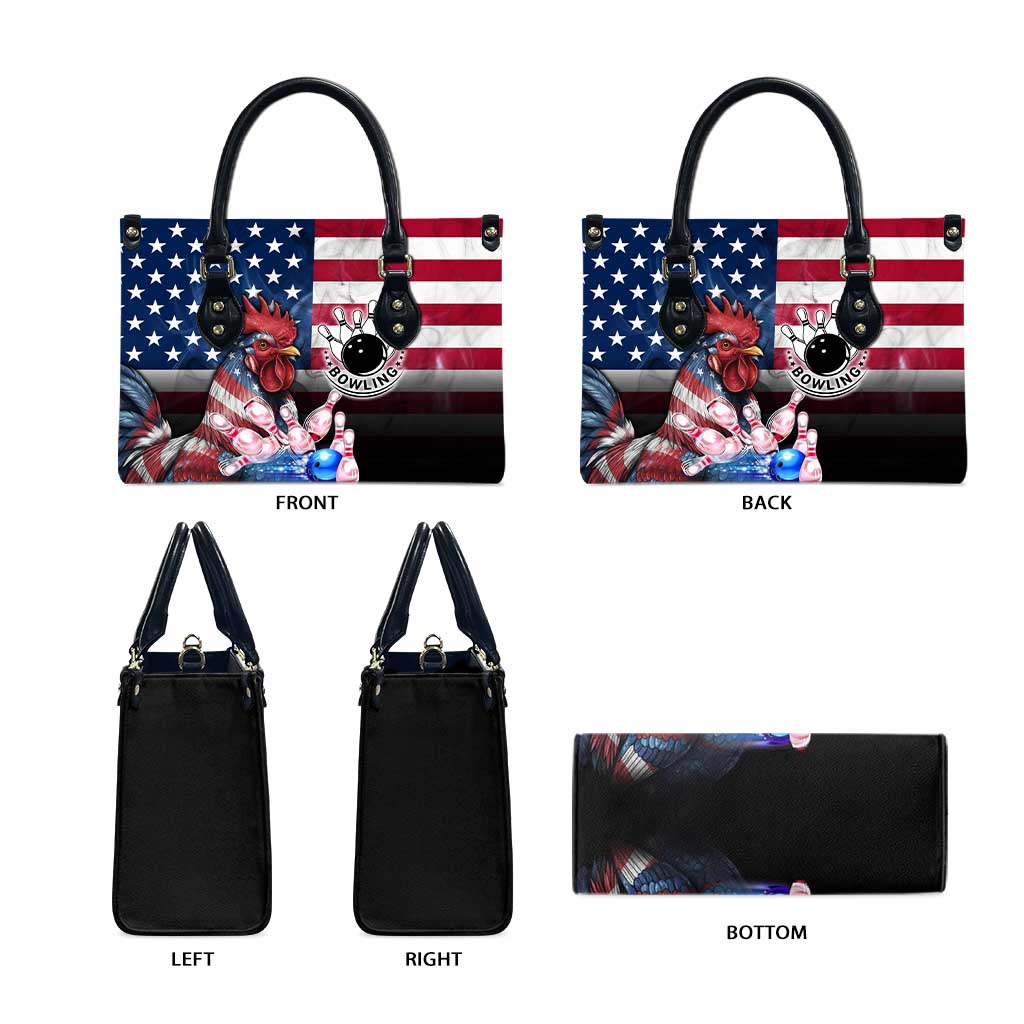 Bowling Rooster Leather Bag with Striking Pins and American Flag Feather Pattern - Wonder Print Shop