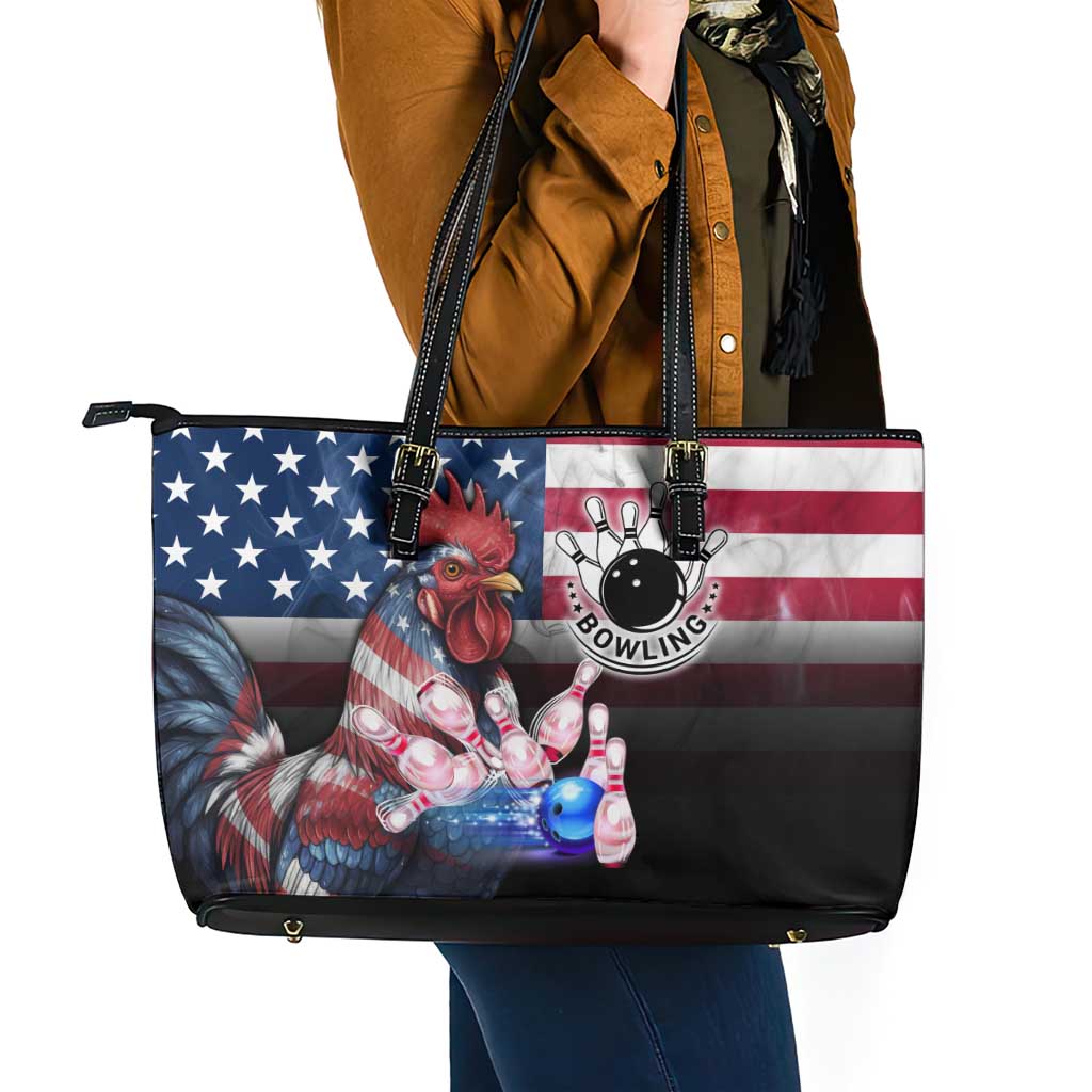 Bowling Rooster Leather Tote Bag with Striking Pins and American Flag Feather Pattern - Wonder Print Shop