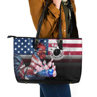 Bowling Rooster Leather Tote Bag with Striking Pins and American Flag Feather Pattern - Wonder Print Shop