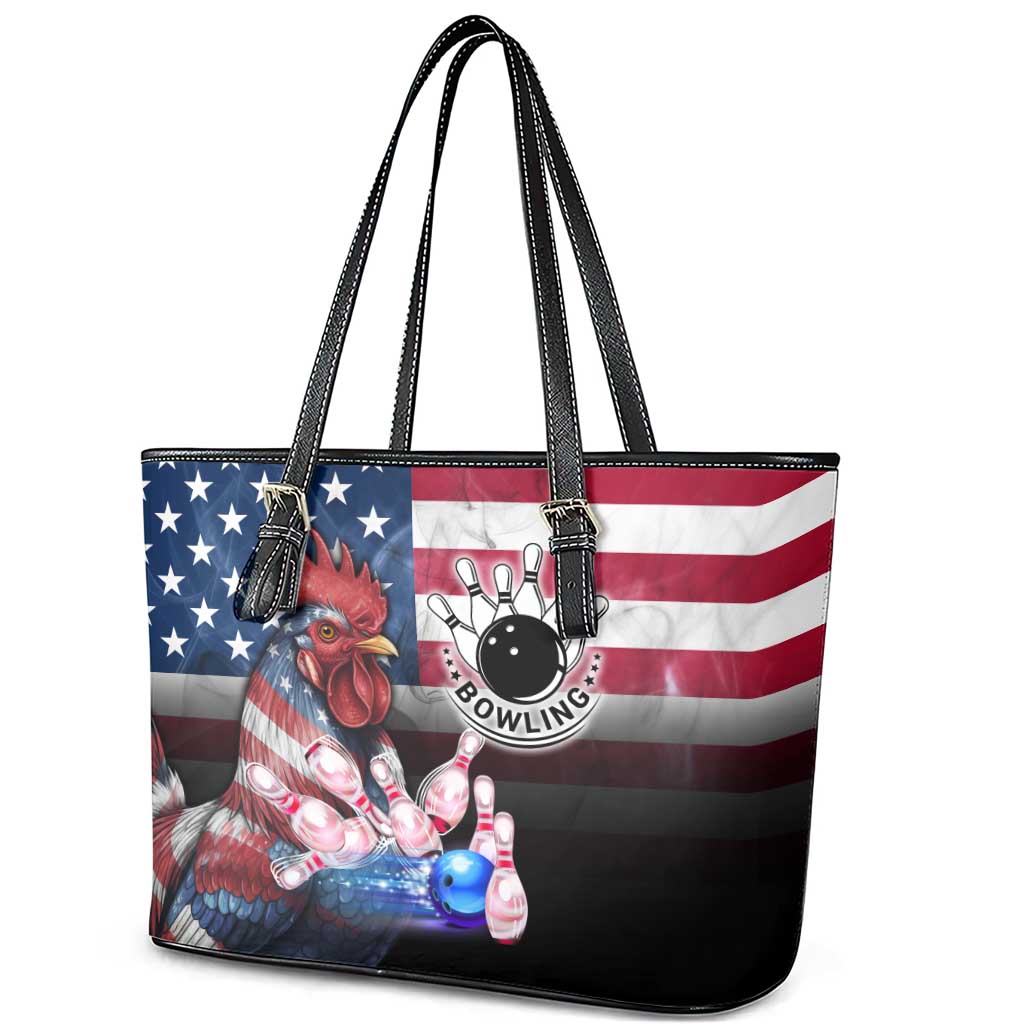 Bowling Rooster Leather Tote Bag with Striking Pins and American Flag Feather Pattern - Wonder Print Shop