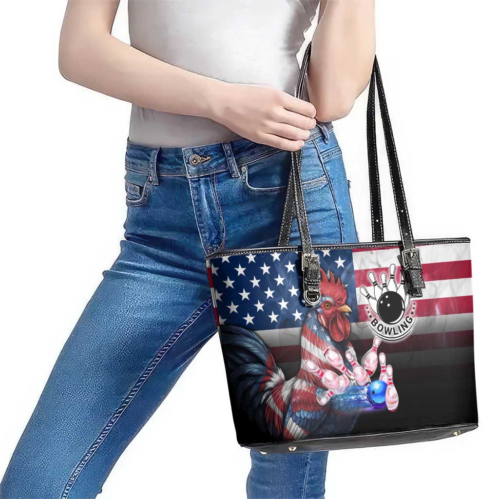 Bowling Rooster Leather Tote Bag with Striking Pins and American Flag Feather Pattern - Wonder Print Shop