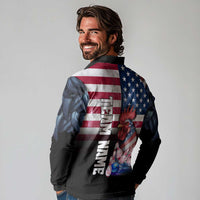 Custom Bowling Rooster Long Sleeve Polo Shirt with Striking Pins and American Flag Feather Pattern - Wonder Print Shop