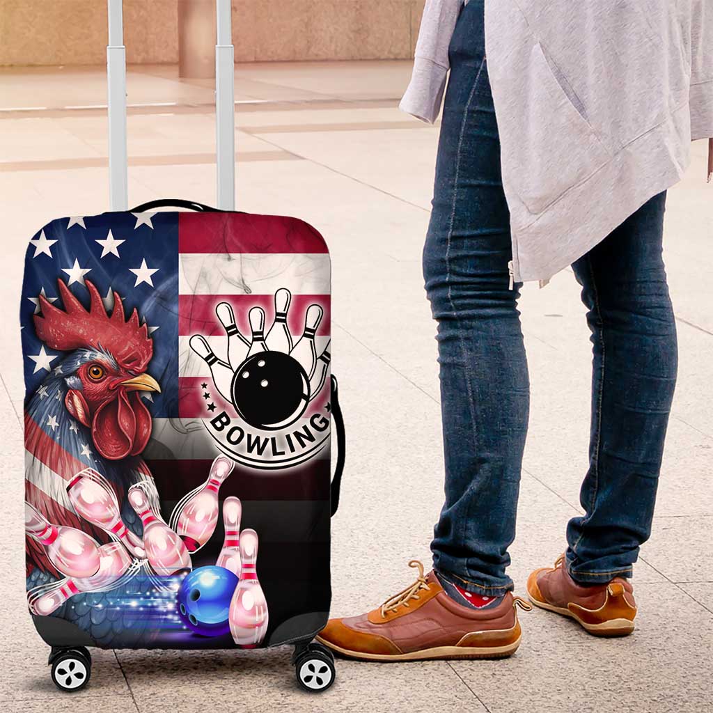 Bowling Rooster Luggage Cover with Striking Pins and American Flag Feather Pattern - Wonder Print Shop