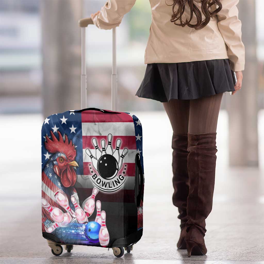 Bowling Rooster Luggage Cover with Striking Pins and American Flag Feather Pattern - Wonder Print Shop