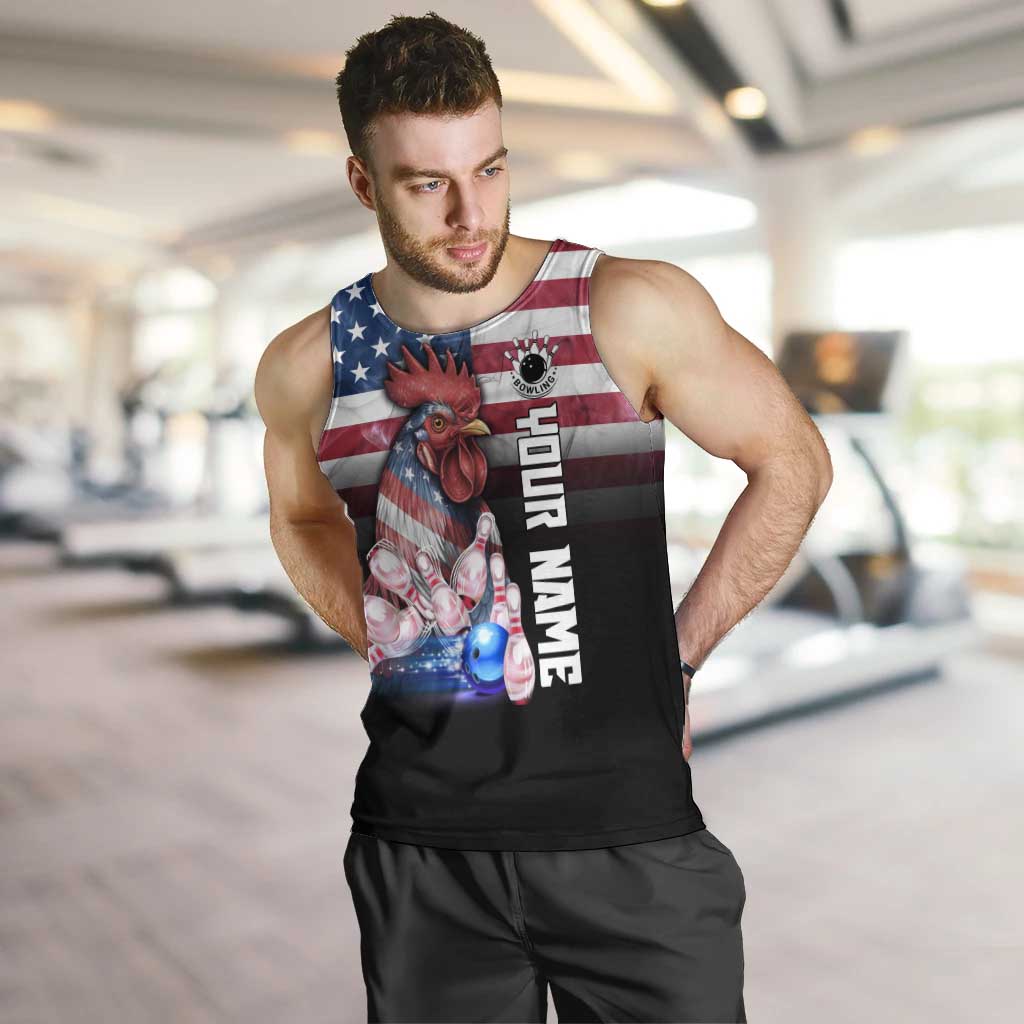 Custom Bowling Rooster Men Tank Top with Striking Pins and American Flag Feather Pattern - Wonder Print Shop