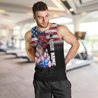 Custom Bowling Rooster Men Tank Top with Striking Pins and American Flag Feather Pattern - Wonder Print Shop