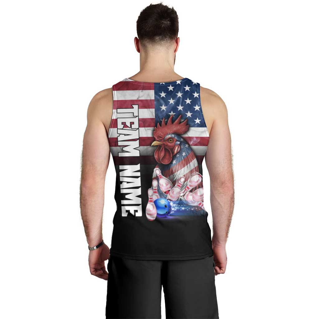 Custom Bowling Rooster Men Tank Top with Striking Pins and American Flag Feather Pattern - Wonder Print Shop