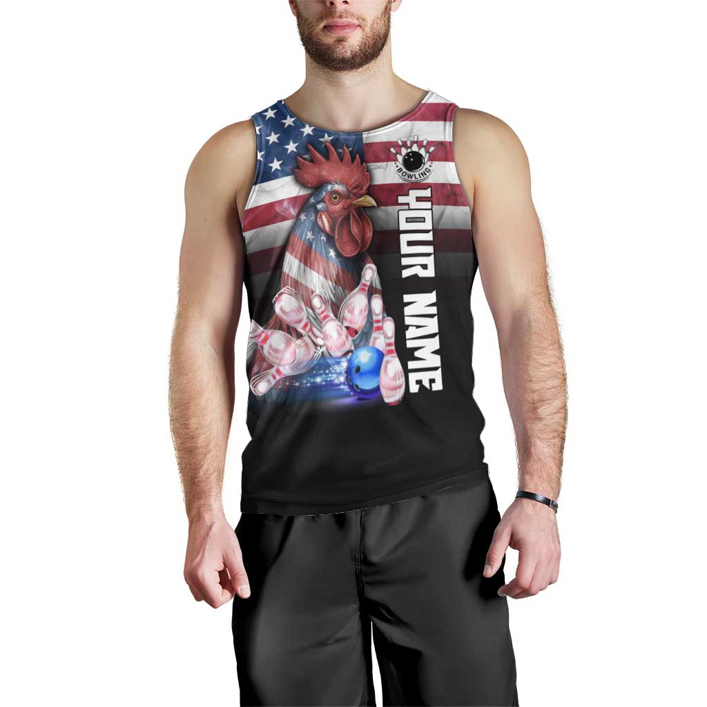 Custom Bowling Rooster Men Tank Top with Striking Pins and American Flag Feather Pattern - Wonder Print Shop