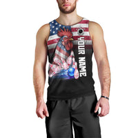 Custom Bowling Rooster Men Tank Top with Striking Pins and American Flag Feather Pattern - Wonder Print Shop