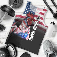Custom Bowling Rooster Men Tank Top with Striking Pins and American Flag Feather Pattern - Wonder Print Shop