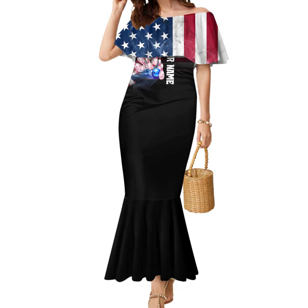 Custom Bowling Rooster Mermaid Dress with Striking Pins and American Flag Feather Pattern - Wonder Print Shop