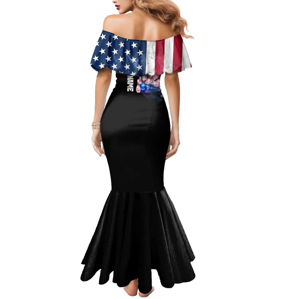 Custom Bowling Rooster Mermaid Dress with Striking Pins and American Flag Feather Pattern - Wonder Print Shop