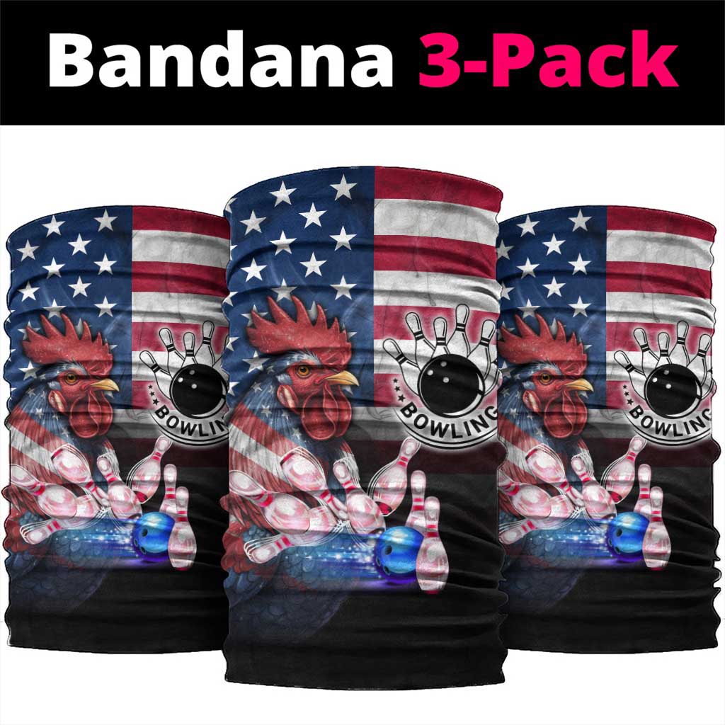 Bowling Rooster Neck Gaiter with Striking Pins and American Flag Feather Pattern - Wonder Print Shop