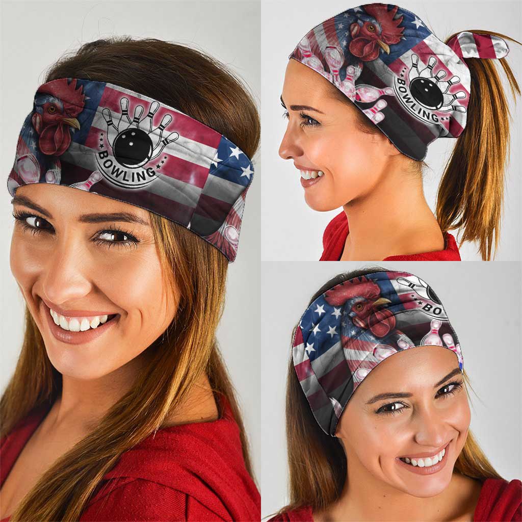 Bowling Rooster Neck Gaiter with Striking Pins and American Flag Feather Pattern - Wonder Print Shop