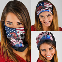 Bowling Rooster Neck Gaiter with Striking Pins and American Flag Feather Pattern - Wonder Print Shop
