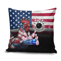 Bowling Rooster Pillow Cover with Striking Pins and American Flag Feather Pattern - Wonder Print Shop