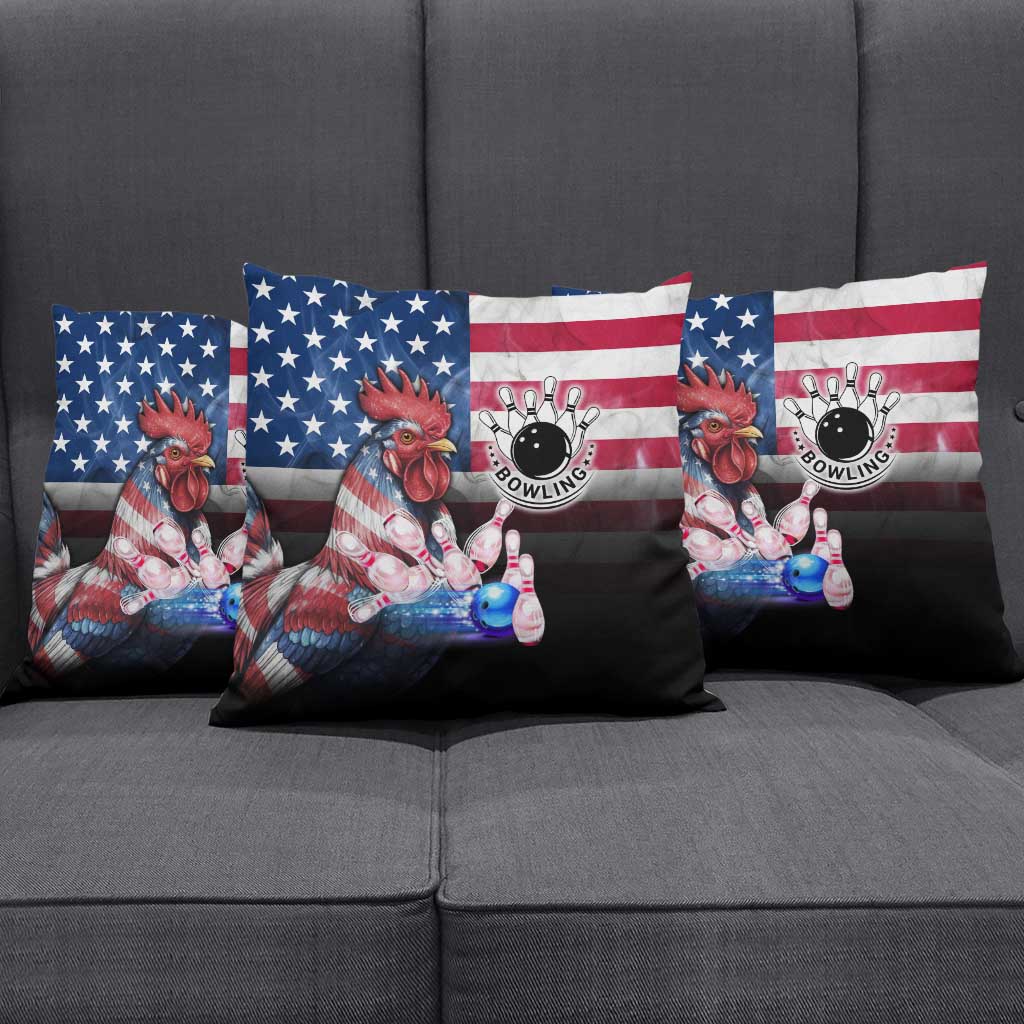 Bowling Rooster Pillow Cover with Striking Pins and American Flag Feather Pattern - Wonder Print Shop