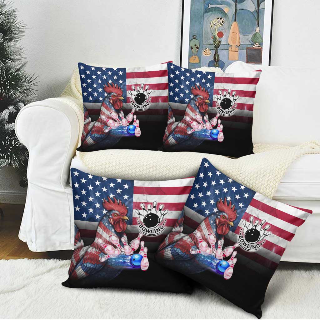 Bowling Rooster Pillow Cover with Striking Pins and American Flag Feather Pattern - Wonder Print Shop