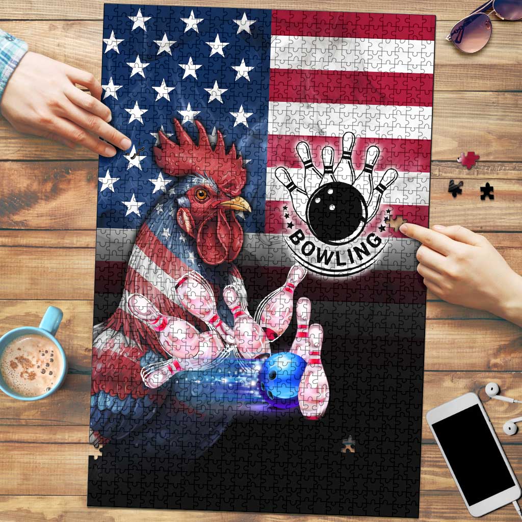 Bowling Rooster Puzzle with Striking Pins and American Flag Feather Pattern - Wonder Print Shop