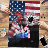 Bowling Rooster Puzzle with Striking Pins and American Flag Feather Pattern - Wonder Print Shop