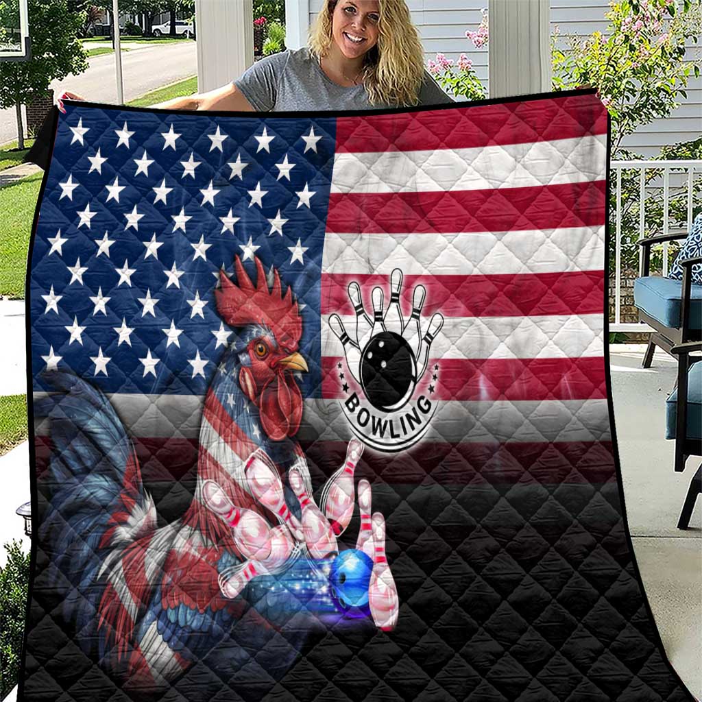 Bowling Rooster Quilt with Striking Pins and American Flag Feather Pattern - Wonder Print Shop