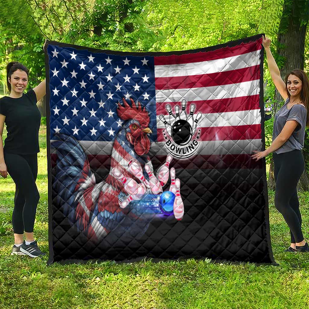 Bowling Rooster Quilt with Striking Pins and American Flag Feather Pattern - Wonder Print Shop