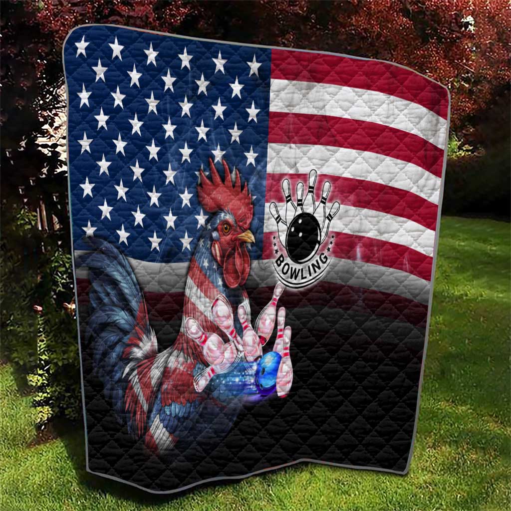 Bowling Rooster Quilt with Striking Pins and American Flag Feather Pattern - Wonder Print Shop