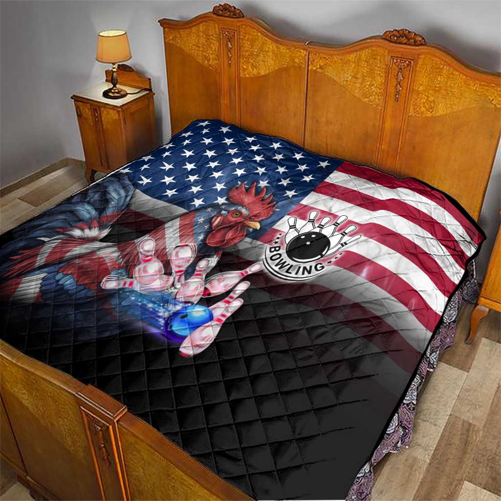 Bowling Rooster Quilt with Striking Pins and American Flag Feather Pattern - Wonder Print Shop