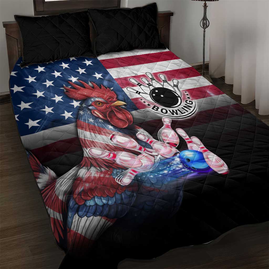 Bowling Rooster Quilt Bed Set with Striking Pins and American Flag Feather Pattern - Wonder Print Shop