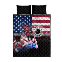 Bowling Rooster Quilt Bed Set with Striking Pins and American Flag Feather Pattern - Wonder Print Shop