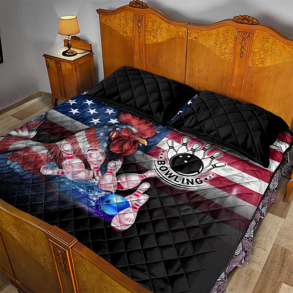 Bowling Rooster Quilt Bed Set with Striking Pins and American Flag Feather Pattern - Wonder Print Shop