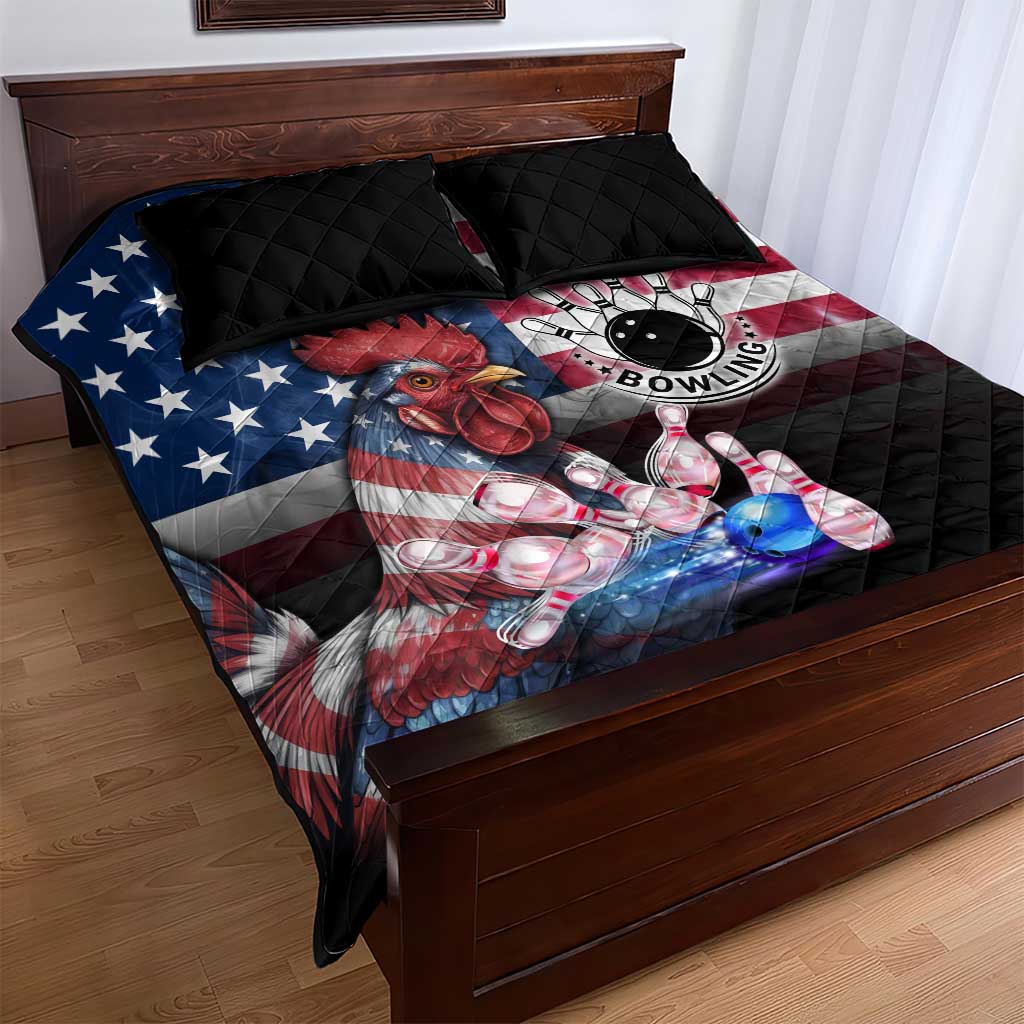 Bowling Rooster Quilt Bed Set with Striking Pins and American Flag Feather Pattern - Wonder Print Shop