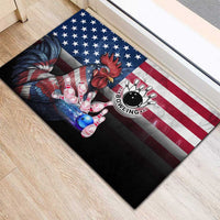 Bowling Rooster Rubber Doormat with Striking Pins and American Flag Feather Pattern - Wonder Print Shop