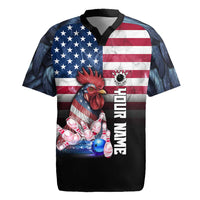 Custom Bowling Rooster Rugby Jersey with Striking Pins and American Flag Feather Pattern - Wonder Print Shop