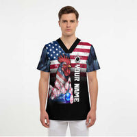 Custom Bowling Rooster Scrub Top with Striking Pins and American Flag Feather Pattern - Wonder Print Shop