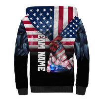Custom Bowling Rooster Sherpa Hoodie with Striking Pins and American Flag Feather Pattern - Wonder Print Shop