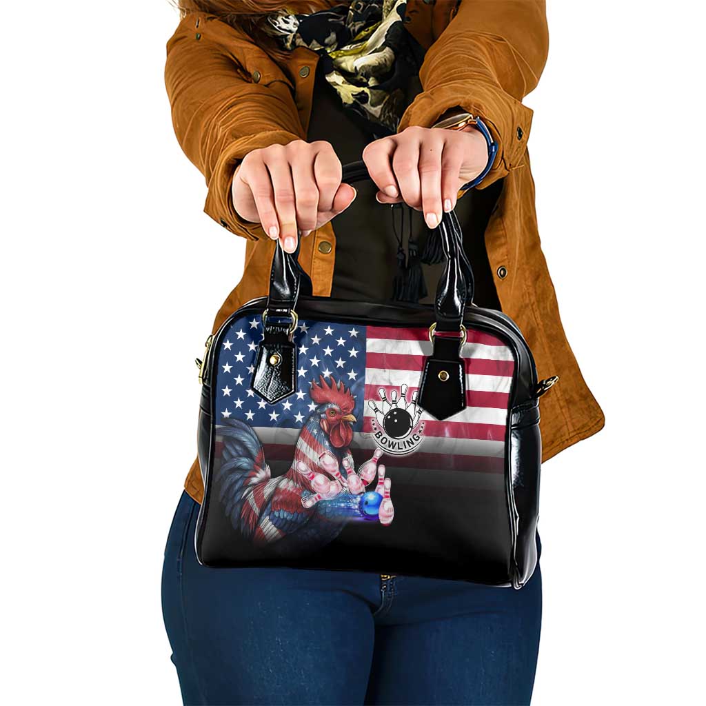 Bowling Rooster Shoulder Handbag with Striking Pins and American Flag Feather Pattern - Wonder Print Shop