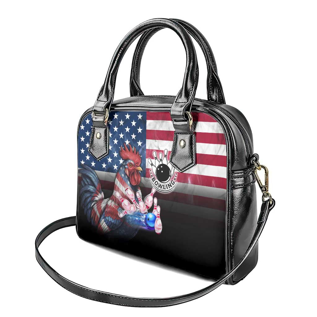 Bowling Rooster Shoulder Handbag with Striking Pins and American Flag Feather Pattern - Wonder Print Shop
