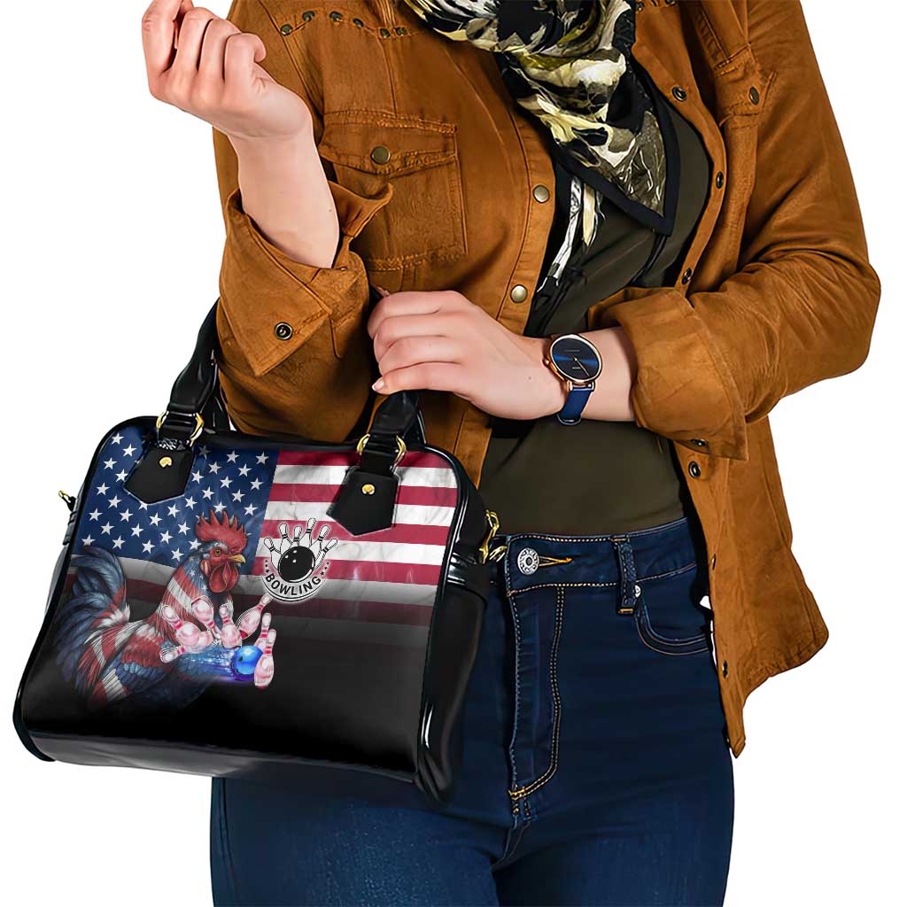 Bowling Rooster Shoulder Handbag with Striking Pins and American Flag Feather Pattern - Wonder Print Shop