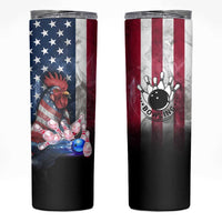Bowling Rooster Skinny Tumbler with Striking Pins and American Flag Feather Pattern - Wonder Print Shop