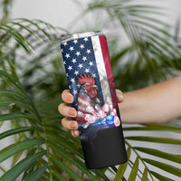 Bowling Rooster Skinny Tumbler with Striking Pins and American Flag Feather Pattern - Wonder Print Shop